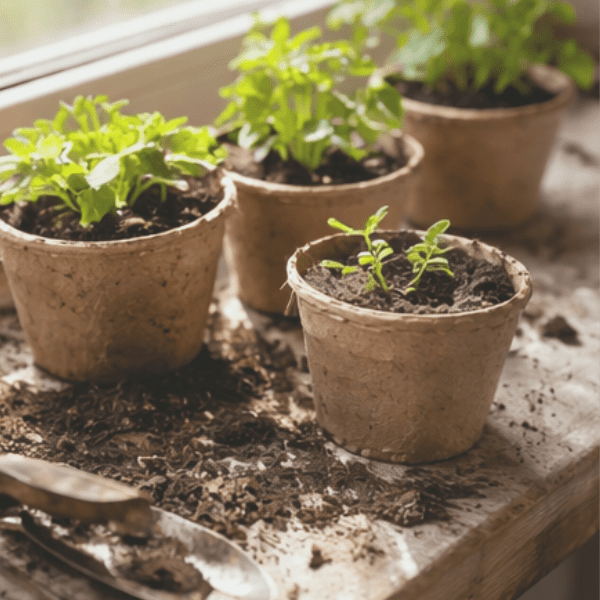 starter seedlings by a windowsill