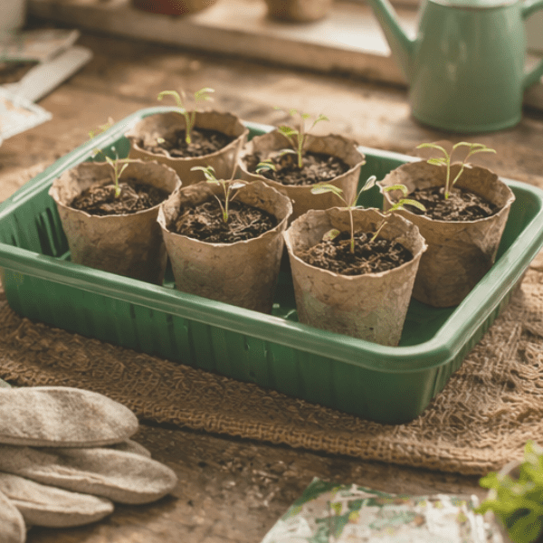 starting seeds om recycled containers